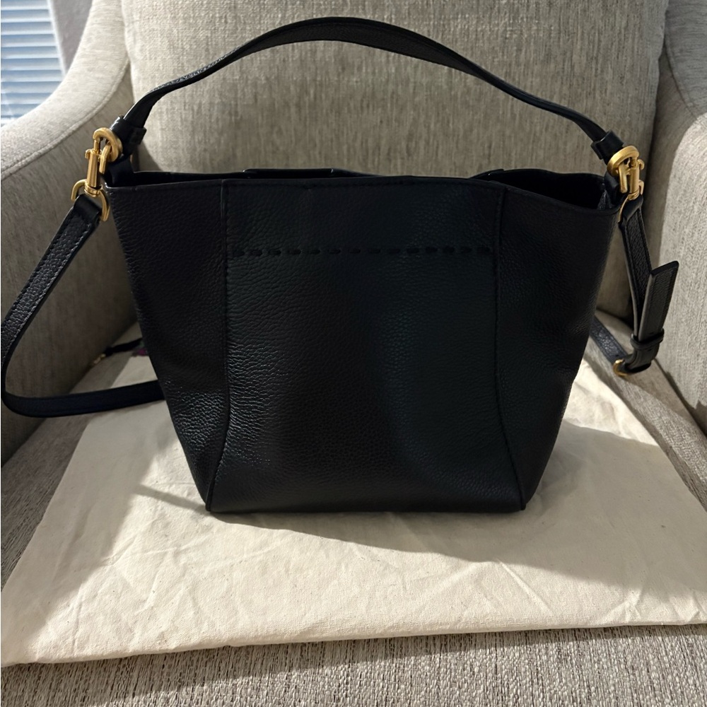 Tory Burch Black Leather Shoulder/crossbody Bucket Bag - Picture 2 of 4